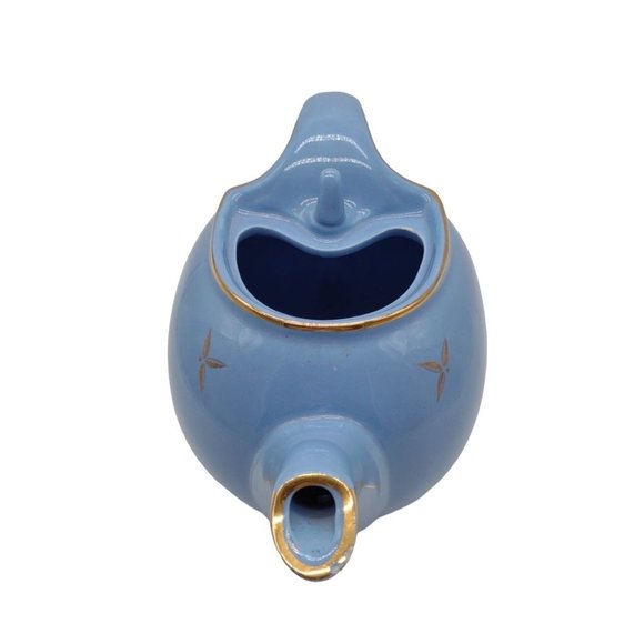 Tea Pot Hall Cadet Blue 1940s Hooked Lid Gold Trim 6 Cup - Picture 6 of 11
